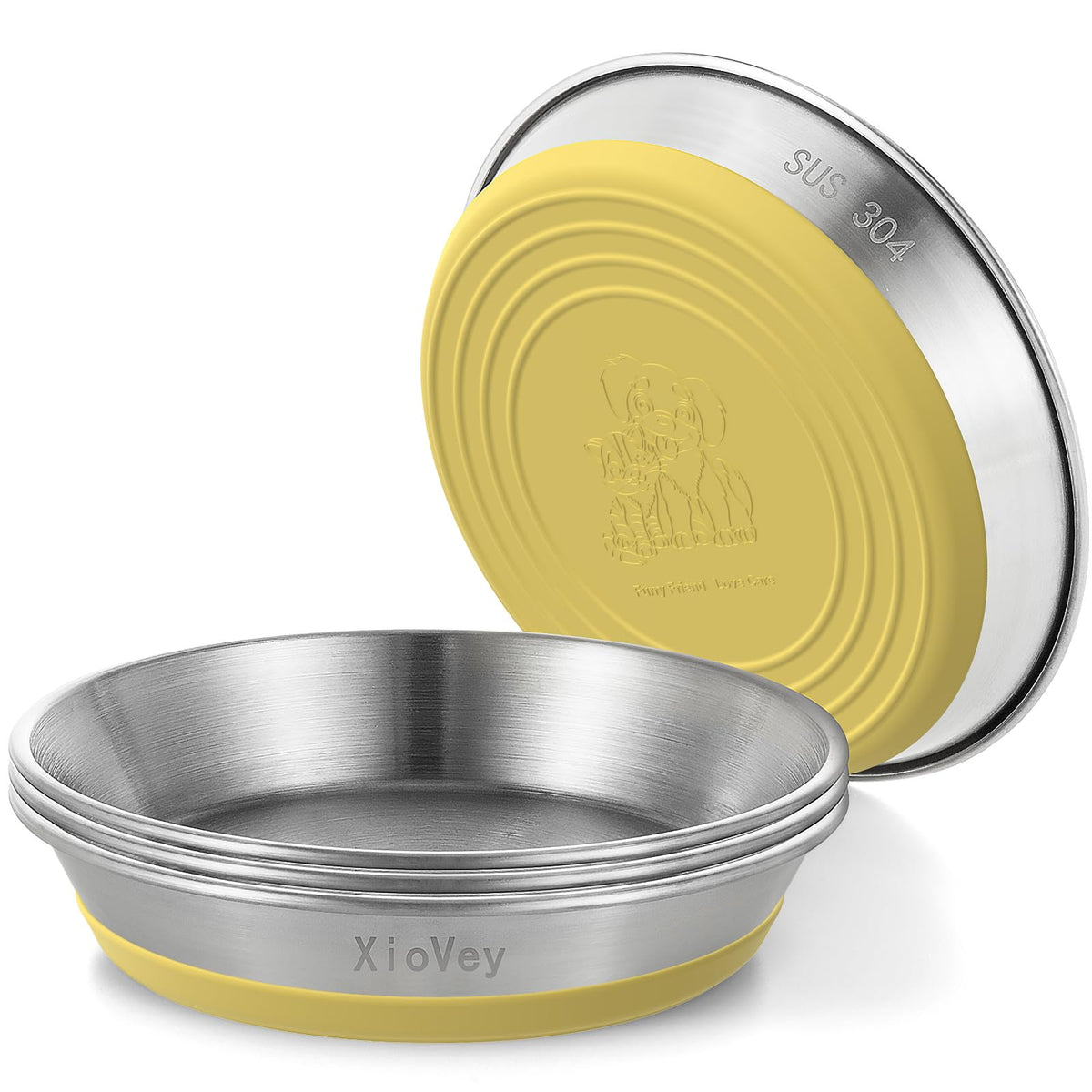 2 Pack Grey 304 Stainless Steel Shallow Whisker Fatigue Cat Bowls
