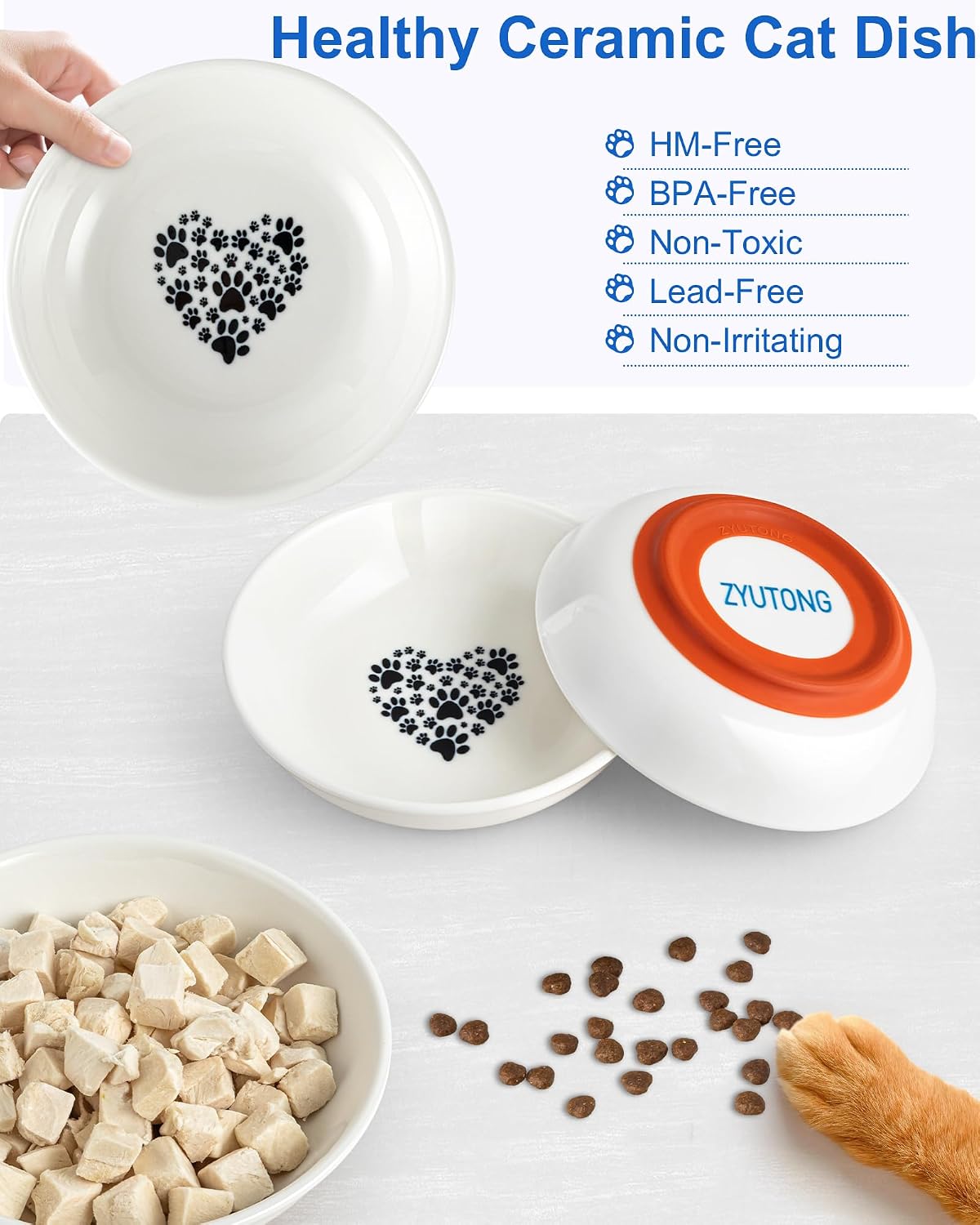 Ceramic Cat Bowl Whisker Friendly, Non-Slip Cat Food Bowls 3-Pack
