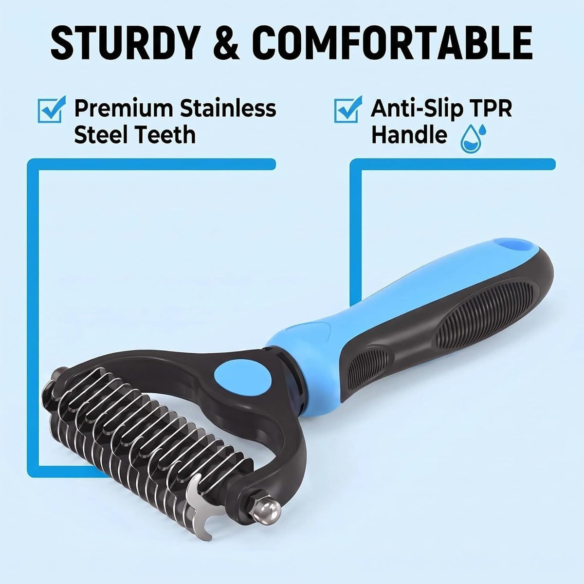 2PCS Pet Grooming Tool Set for Dogs & Cats, Dematting Rake & Metal Comb