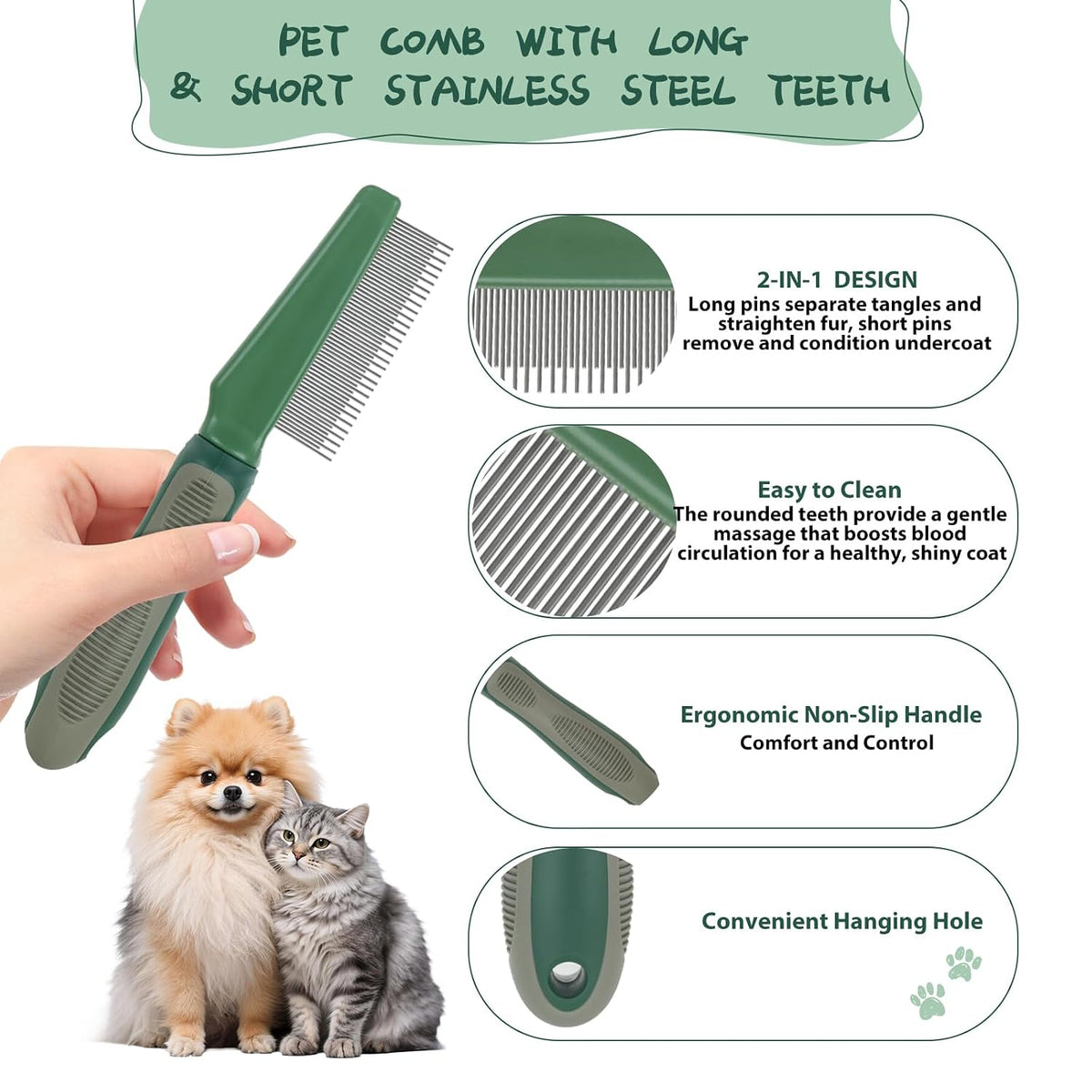 2PCS Pet Grooming Brush and Deshedding Comb Tools for Dogs Cats