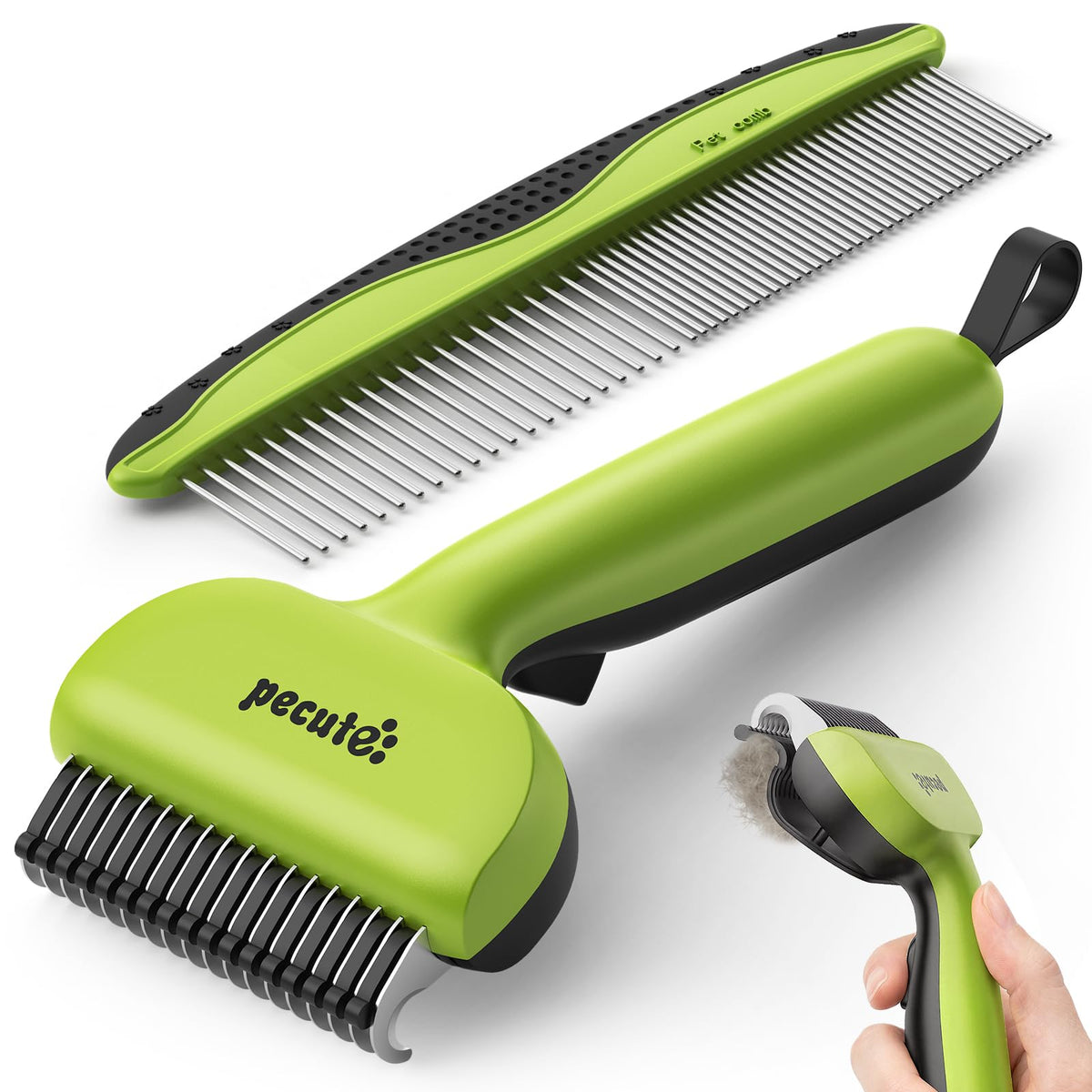 Self-Cleaning Deshedding Dog Cat Brush, Thick Double Coat Undercoat Rake