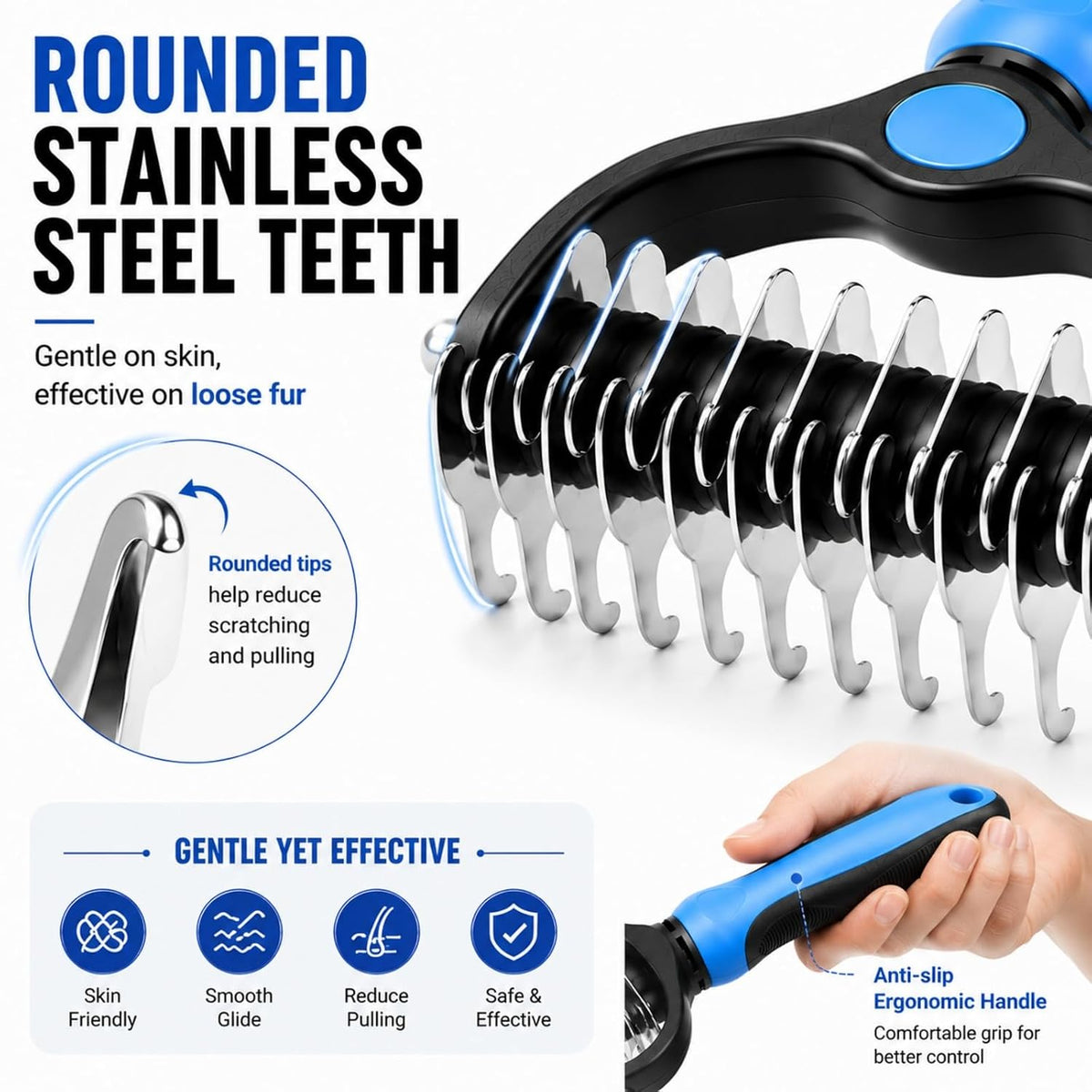 2-in-1 Pet Grooming Tool for Dogs & Cats, Double Sided Dematting Brush Set, Dual Teeth Pet Deshedding Comb for Shedding Fur Removal, Professional Grooming Rake for Long & Short Hair