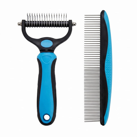 Dog Cat Grooming Brush Comb, 2-in-1 Deshedding Undercoat Rake