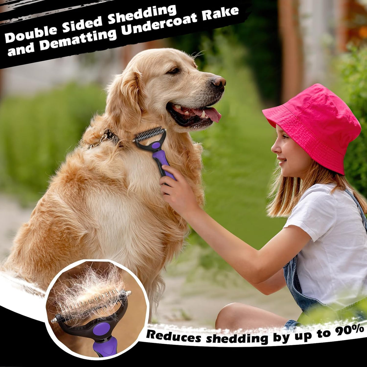 Professional 3PCS Self Cleaning Slicker Brush & Pet Grooming Rake & Flea Comb for Dogs,Cats and Horses | Double-Sided Dematting Comb & Skin Friendly Deshedding Grooming Tool | Pet Supplies (Purple)