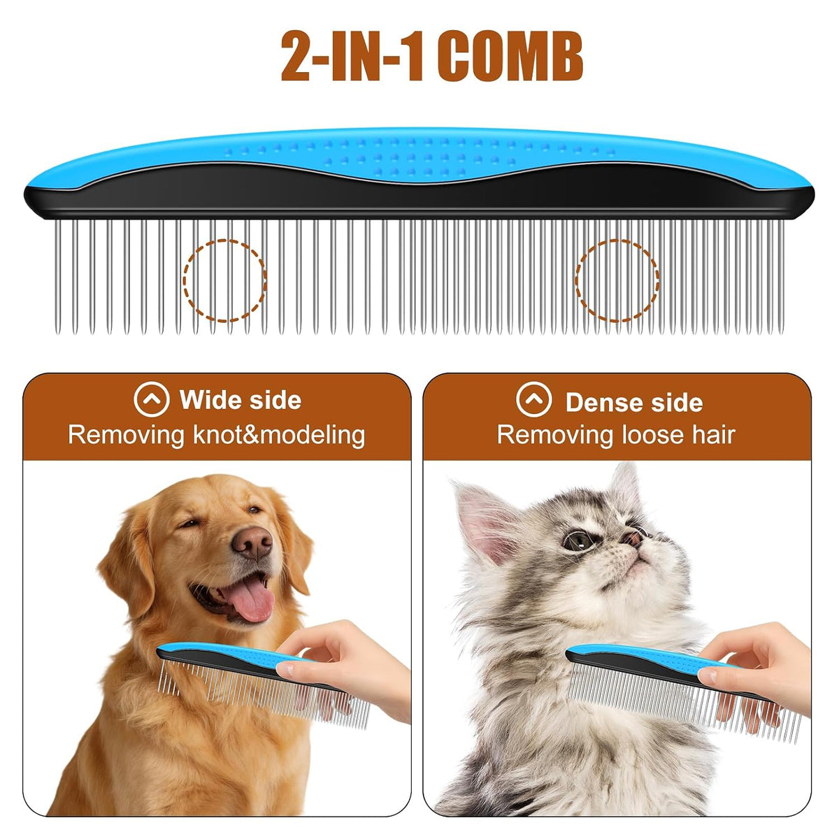 Pet Grooming Tool Set,Deshedding Brush & Metal Comb for Cats & Dogs