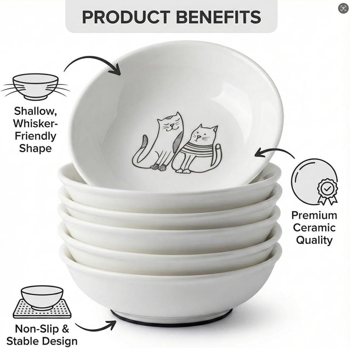 Non-Slip Cat Food Bowls, 6 Pack Whisker-Friendly Ceramic Bowls