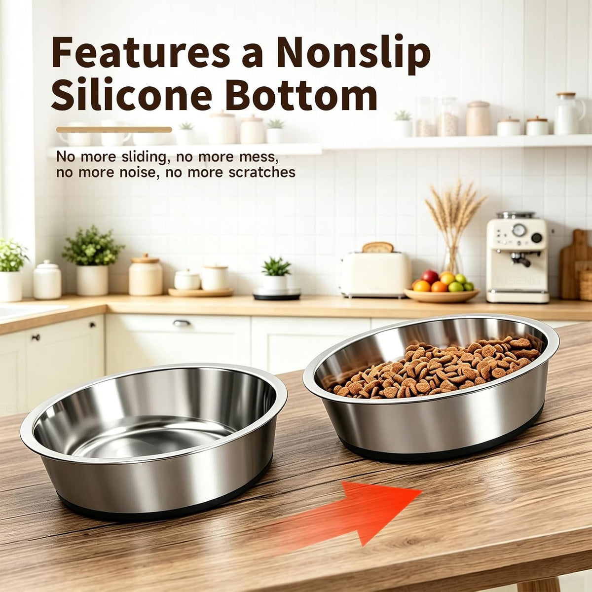 Stainless Steel Dog Bowls, 3.8 Cup, 2 Pack, Non-Slip & Durable