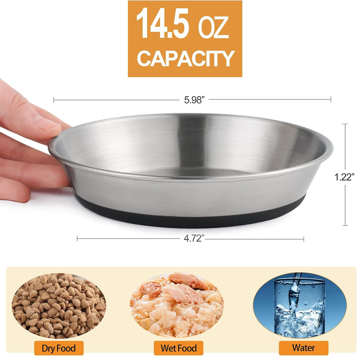 WROSWT Stainless Steel Cat Bowls,Whisker Friendly Shallow Cat Dishes for Food and Water,Non-Slip Silicone Bottom,Heavy Duty,Replacement Kitten Metal Plate for Elevated Stands,3 Pack