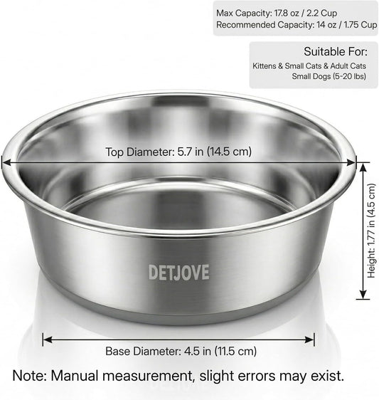 Non-Slip Stainless Steel Dog Cat Bowls, 17.8 oz / 2.2 Cup, 2 Pack