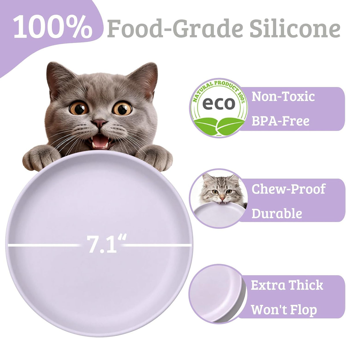 Silicone Suction Cat Bowl, Shallow Wide Dish for Whisker Fatigue