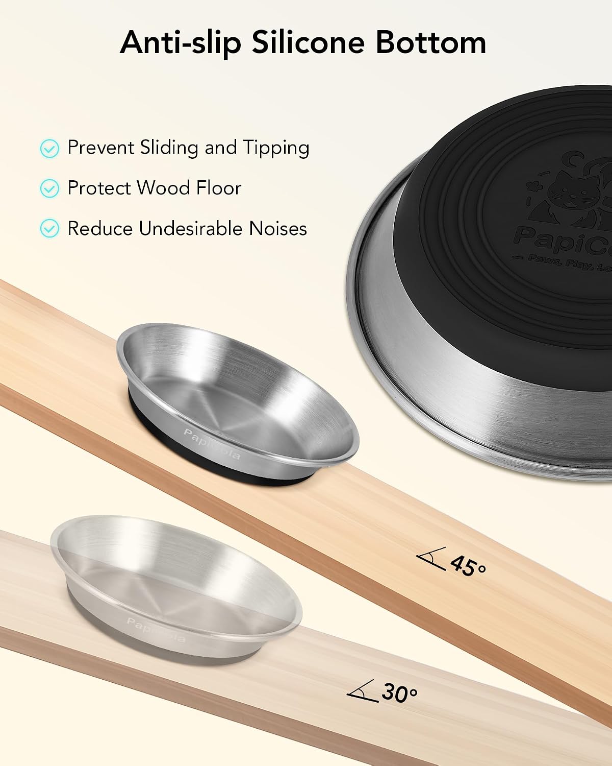 Stainless Steel Cat Bowl 1PC, Non-Slip cat Food Dish, Metal Cat Bowl