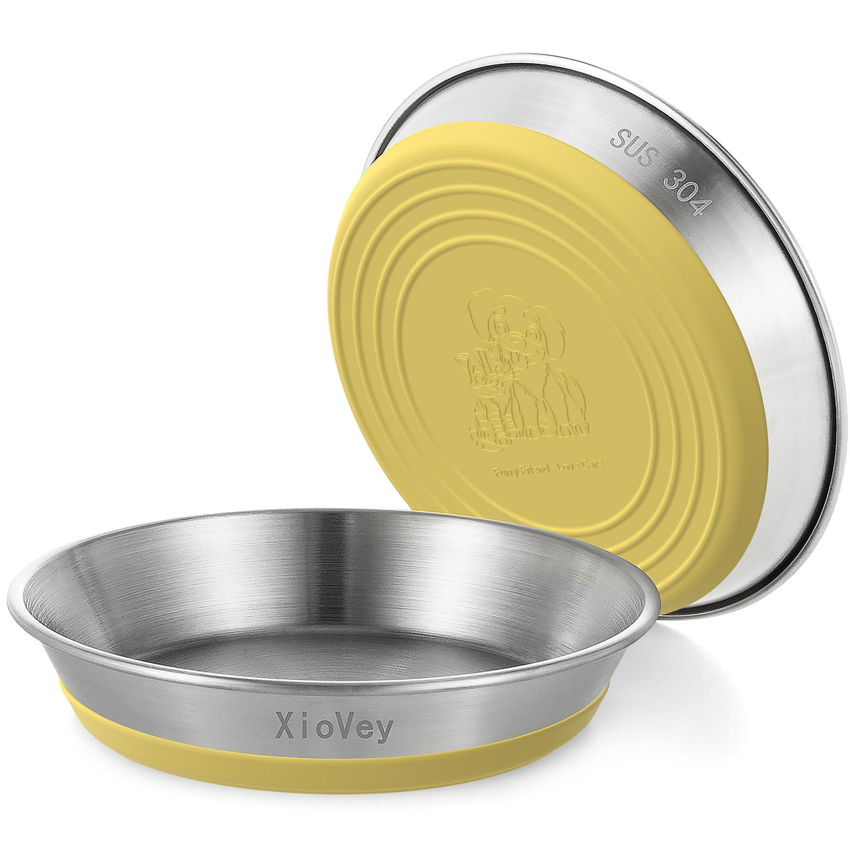 2 Pack Grey 304 Stainless Steel Shallow Whisker Fatigue Cat Bowls