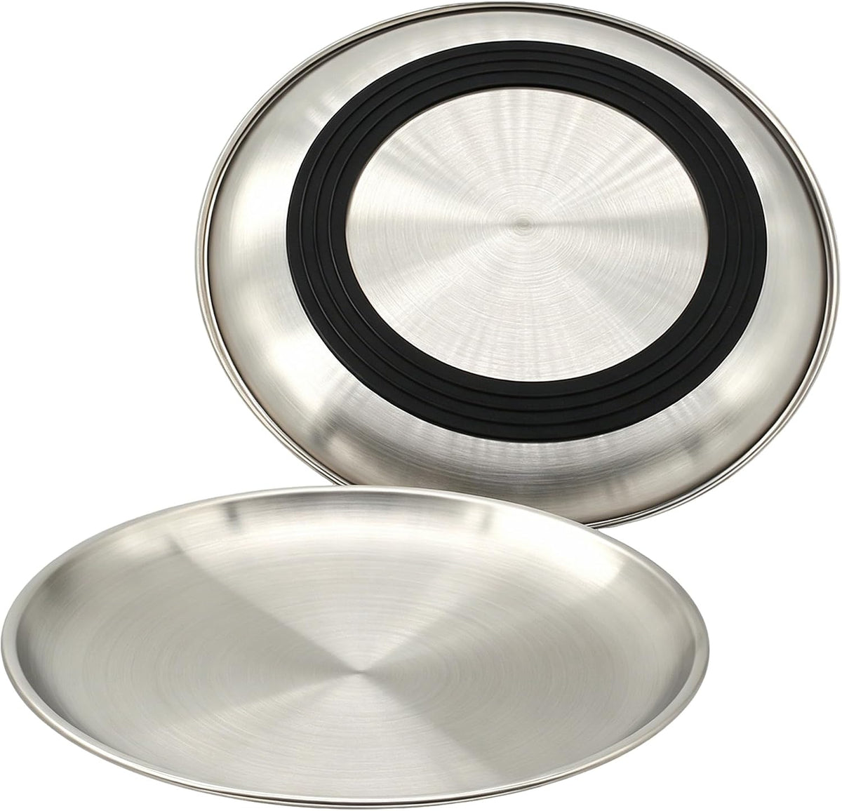 2 Pack Whisker Friendly Stainless Steel Cat Bowls, 6.7 Inch Shallow Wide Non-Slip Silicone Base Cat Feeding Plates, Easy to Clean Tilted Food Water Dishes for Cats Kittens Puppies Indoor Use