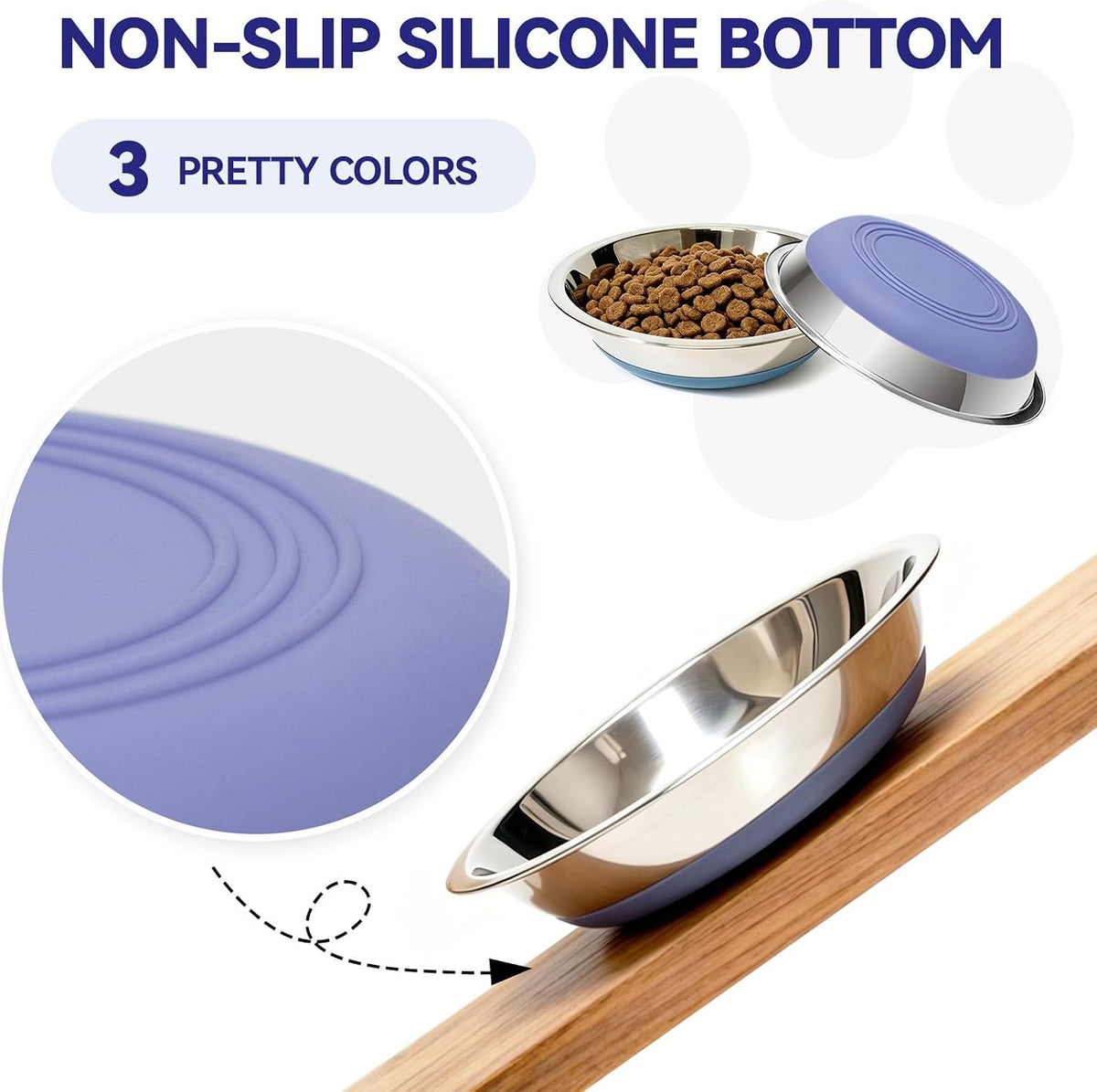 3 Pack Stainless Steel Cat Bowls, Cat Dishes Whisker Friendly with Non-Slip Silicone Bottom, Easy to Clean, 5.5" Shallow Wide Cat Food and Water Feeding Bowl for Indoor Outdoor Cats