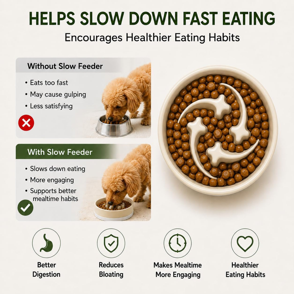 Ceramic Slow Feeder Dog Bowl,0.6 Cup Dog Food Bowl,Small Dogs&Cats,White