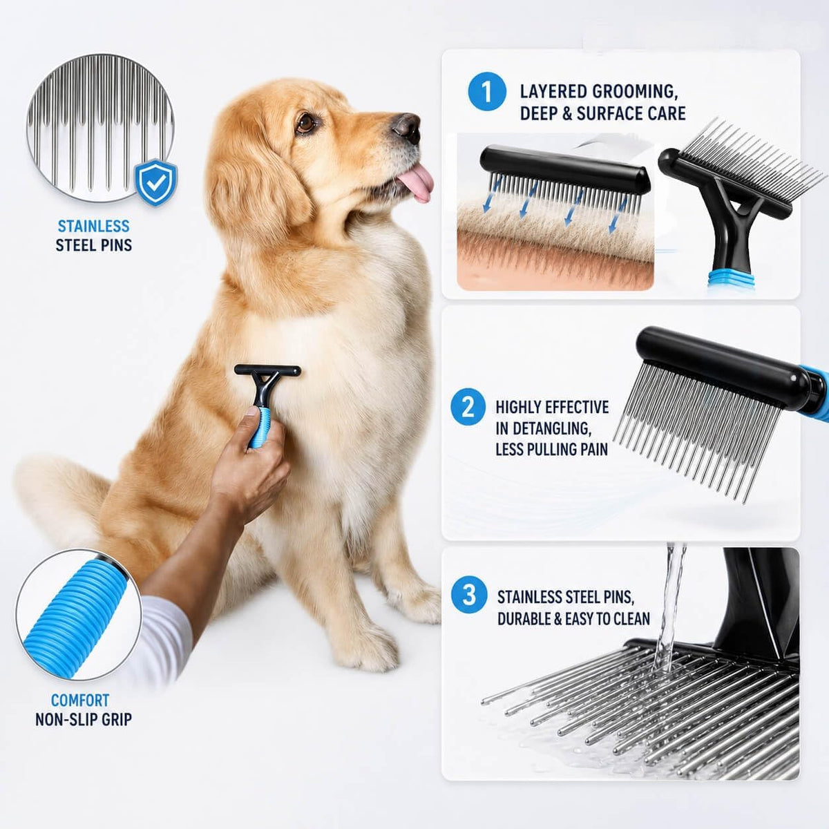 Undercoat Rake for Dogs,Deshedding Dematting Comb for Mats &Tangles Removal