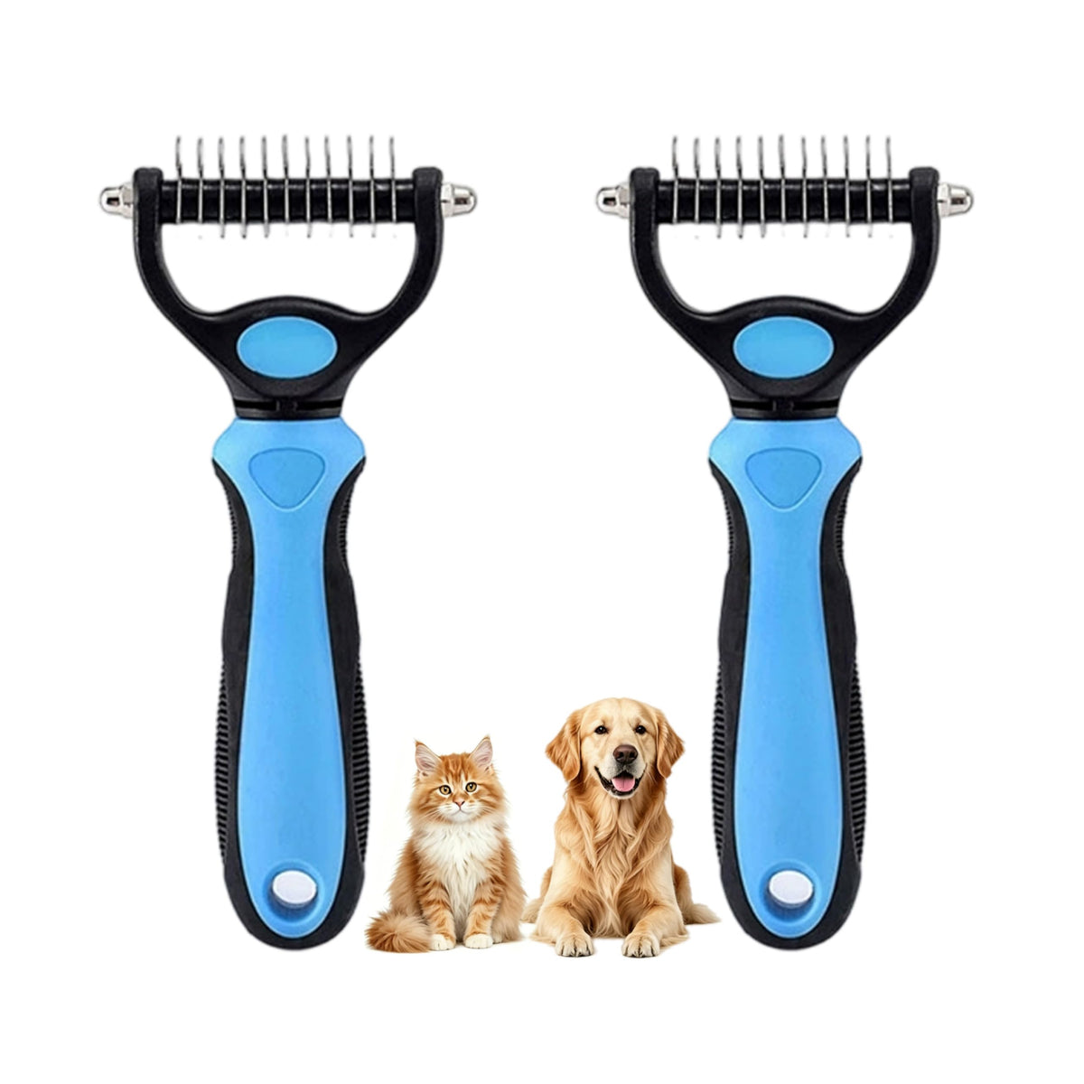 Dematting Comb for Dogs and Cats, Undercoat Rake Pet Brush for Long Hair, Deshedding Dog Brush Removes Tangles Knots and Loose Fur, Grooming Tool for Thick Coats (Blue L)