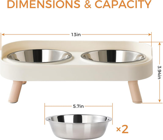 LoeJan Elevated Cat Bowls Set - Raised Cat Food and Water Bowl Set with Non Slip Stand - Pet Feeding Station with 2 Stainless Steel Bowls with Splash Proof Guard