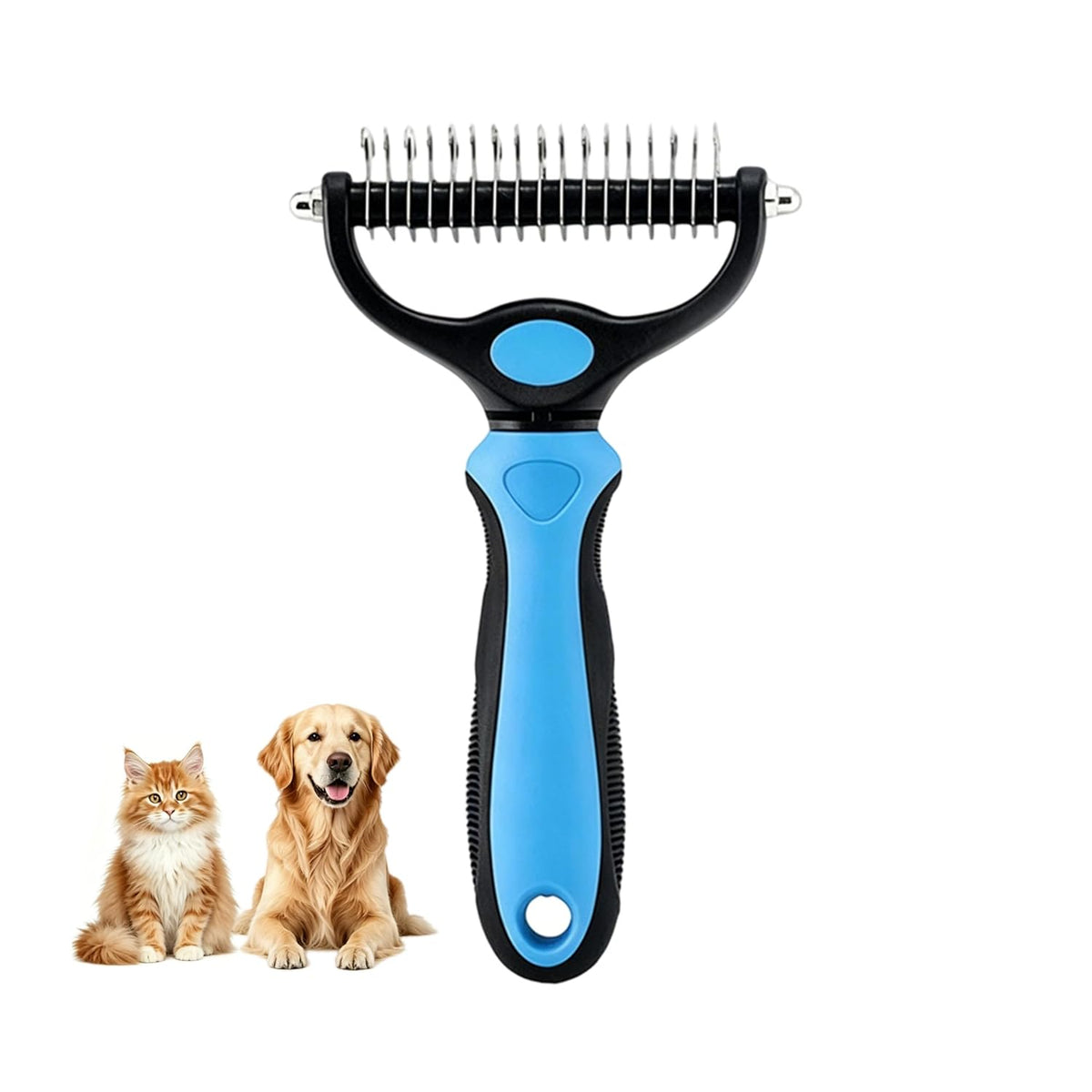 Dematting Comb for Dogs and Cats, Undercoat Rake Pet Brush for Long Hair, Deshedding Dog Brush Removes Tangles Knots and Loose Fur, Grooming Tool for Thick Coats (Blue L)