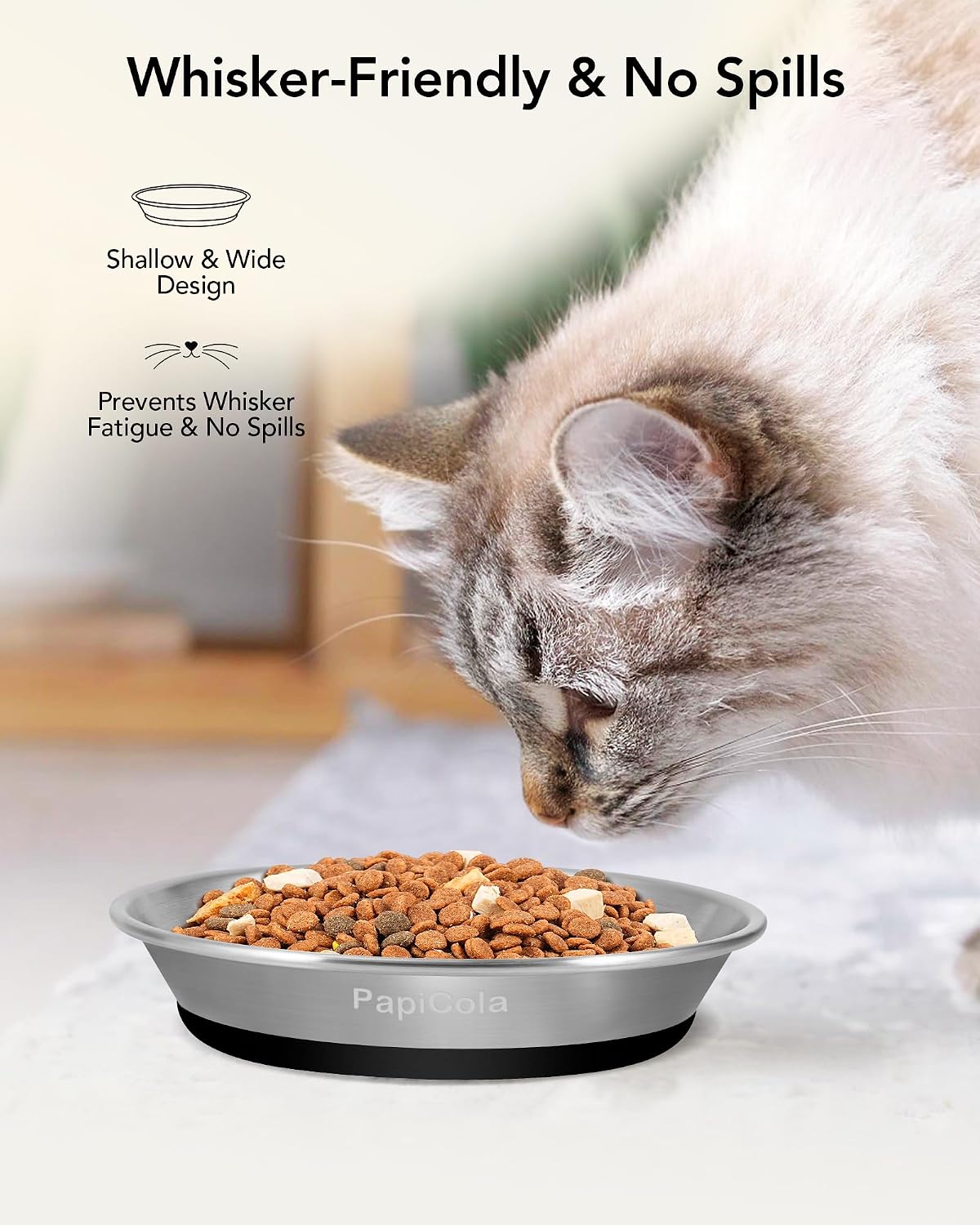 Stainless Steel Cat Bowl 1PC, Non-Slip cat Food Dish, Metal Cat Bowl