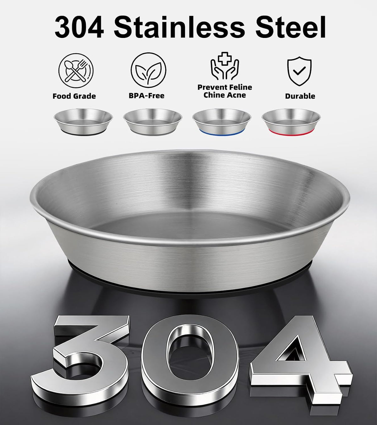 2 Pack 304 Stainless Steel 6" Shallow Wide Cat Bowls for Food and Water