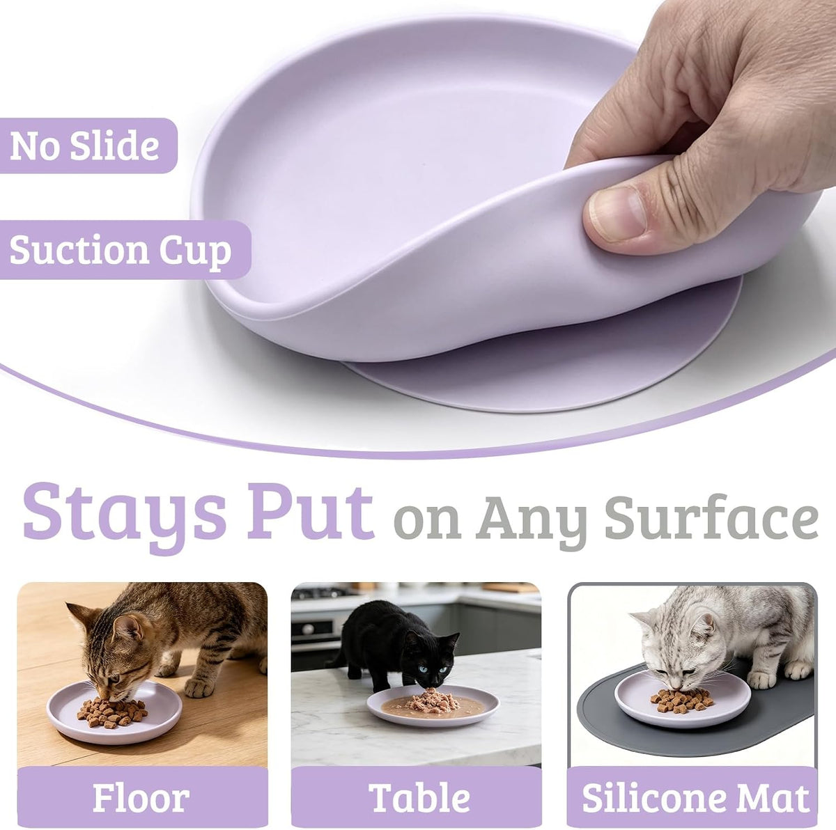 Silicone Suction Cat Bowl, Shallow Wide Dish for Whisker Fatigue