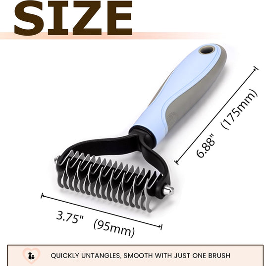 Double Sided Dematting Comb for Dogs & Cats - 2-in-1 Undercoat Rake & Double Coat Dog Brush, Pet Grooming Tool for Removing Mats & Deshedding (Blue)