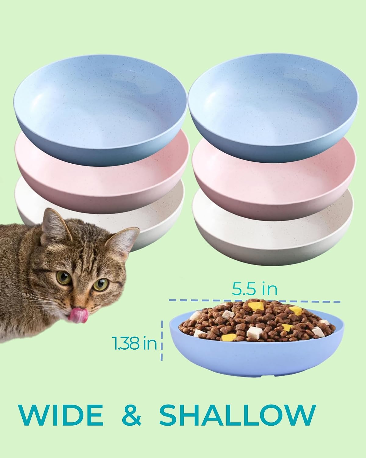 6 Set Cat Bowl BPA Free, Whisker Friendly Cat Food Bowl, Non-Slip, Plastic