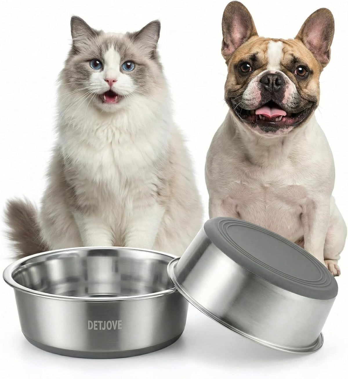 Non-Slip Stainless Steel Dog Cat Bowls, 30.4 oz / 3.75 Cup, 2 Pack