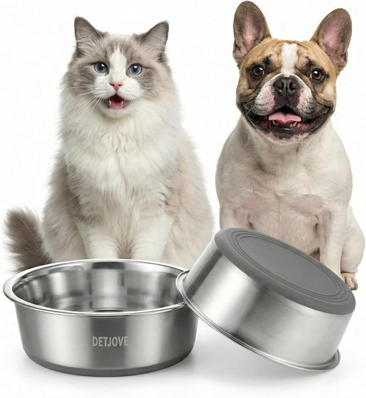 Non-Slip Stainless Steel Dog Cat Bowls, 30.4 oz / 3.75 Cup, 2 Pack