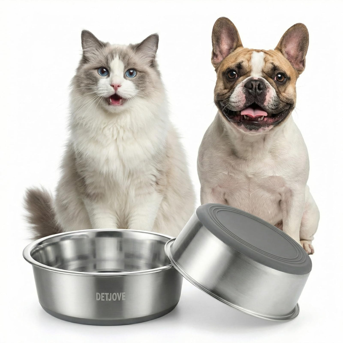 Non-Slip Stainless Steel Dog Cat Bowls, 30.4 oz / 3.75 Cup, 2 Pack