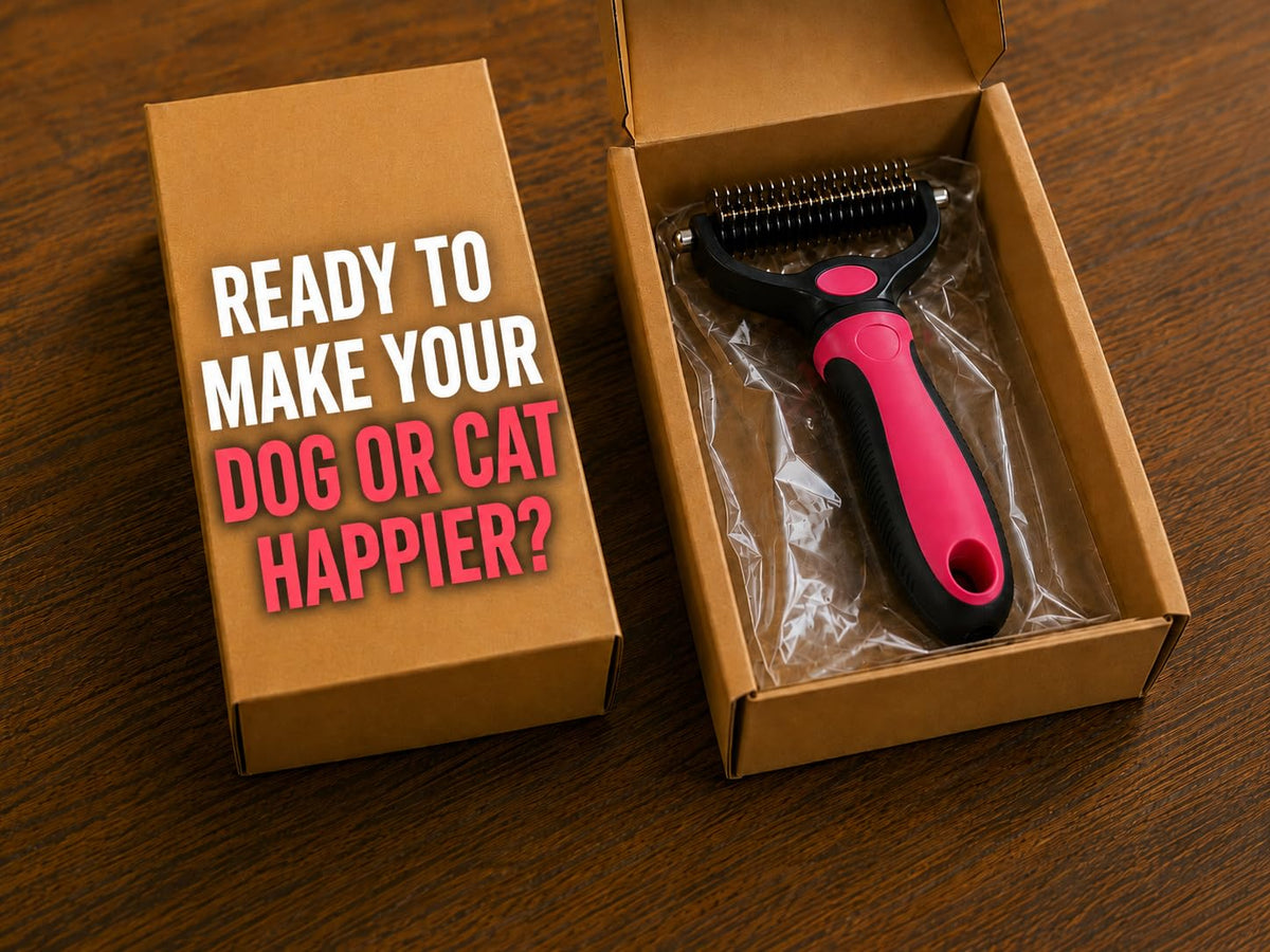 2-in-1 Pet Dematting Comb & Deshedding Tool, Double-Sided Stainless Steel Grooming Rake for Dogs & Cats, Fur Detangler, Non-Slip Handle, Pink