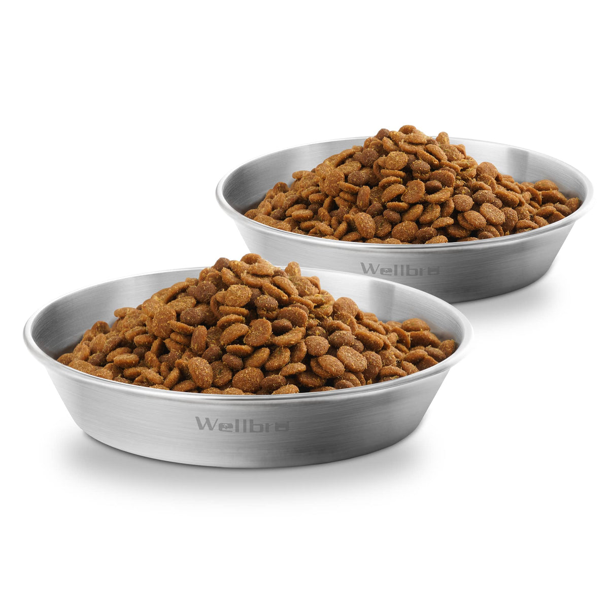 Cat Bowls, 304 Stainless Steel Non-Slip Wide Shallow, 2 Pack