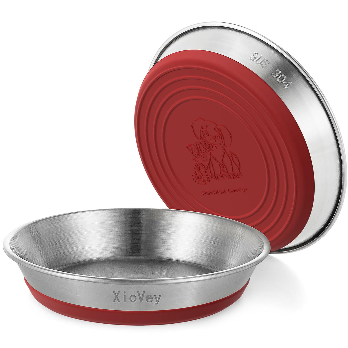 2 Pack Grey 304 Stainless Steel Shallow Whisker Fatigue Cat Bowls
