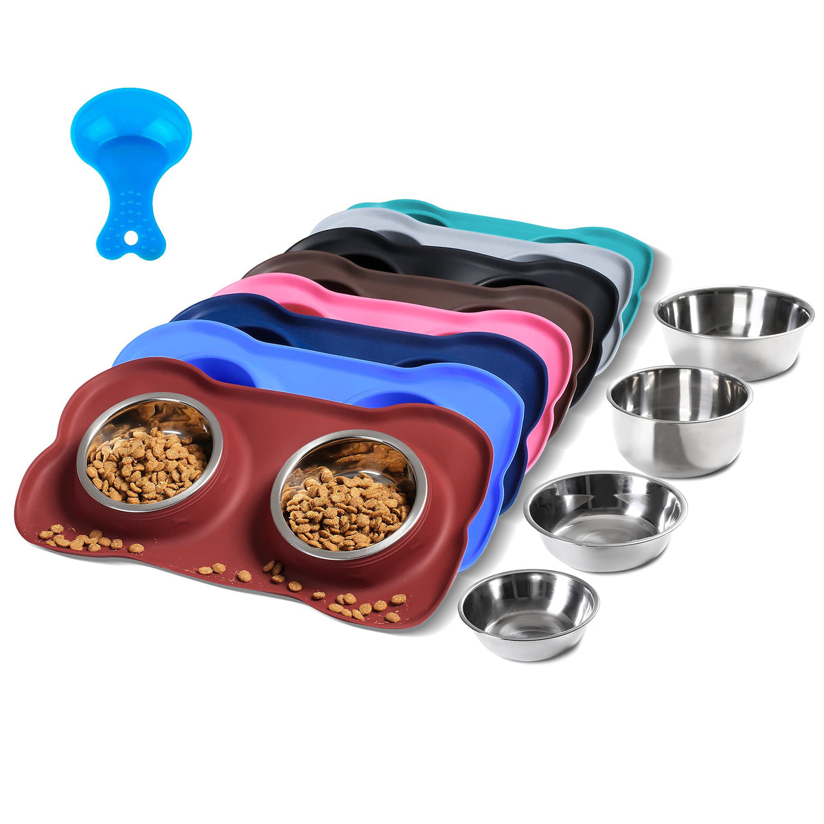 Hubulk Pet Dog Bowls 2 Stainless Steel Dog Bowl with No Spill Non-Skid Silicone Mat + Pet Food Scoop Water and Food Feeder Bowls for Feeding Small Medium Large Dogs Cats Puppies (S, Black)