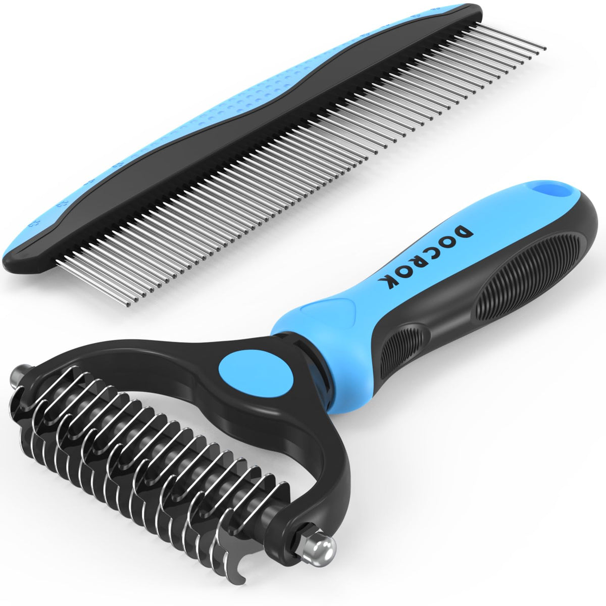 Docrok Pet Grooming Brush and Metal Comb Combo for Dogs & Cats, Pink