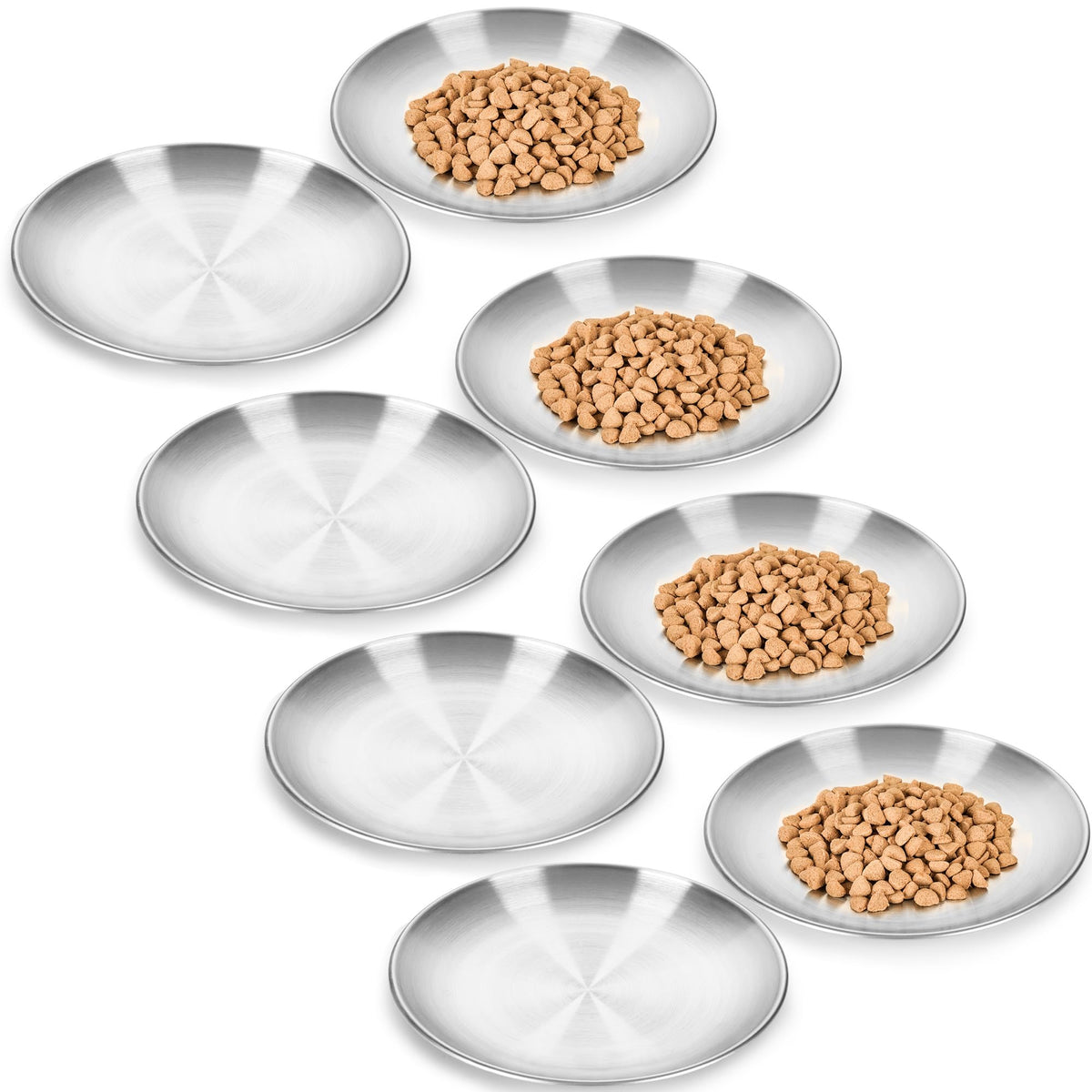 WROSWT 304 Stainless Steel Cat Plates for Wet Food, 6.7" Shallow/Wide Whisker Friendly Cats Food Bowls, Non-Slip Silicone Base,Easy to Clean Indoor Cat Feeding Dishes, 3 Pack