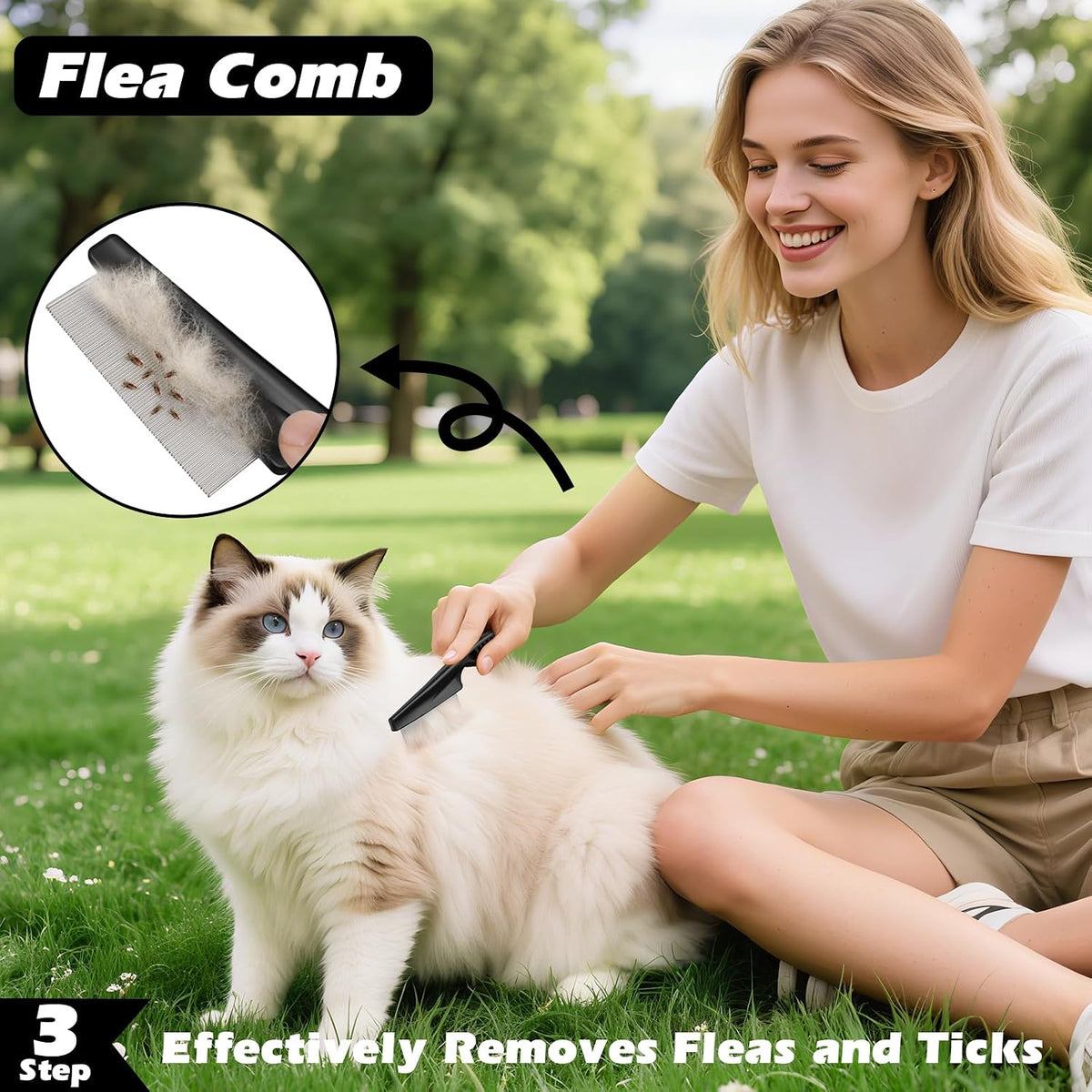 Professional 3PCS Self Cleaning Slicker Brush & Pet Grooming Rake & Flea Comb for Dogs,Cats and Horses | Double-Sided Dematting Comb & Skin Friendly Deshedding Grooming Tool (Red)
