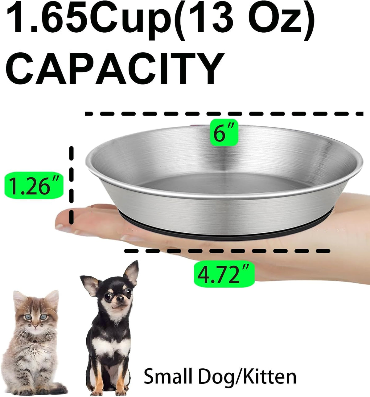 2 Pack 304 Stainless Steel 6" Shallow Wide Cat Bowls for Food and Water
