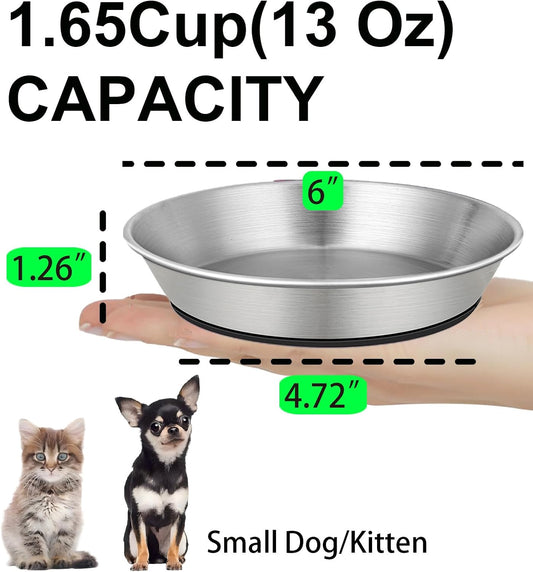 2 Pack 304 Stainless Steel 6" Shallow Wide Cat Bowls for Food and Water