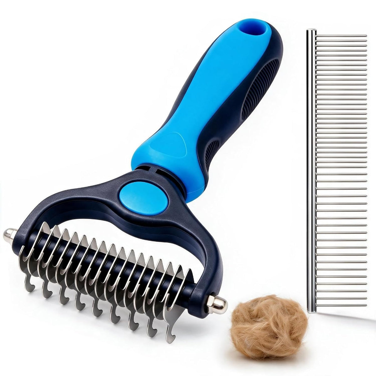 Pet Grooming Comb, Deshedding Dog Brush & Undercoat Rake, Blue