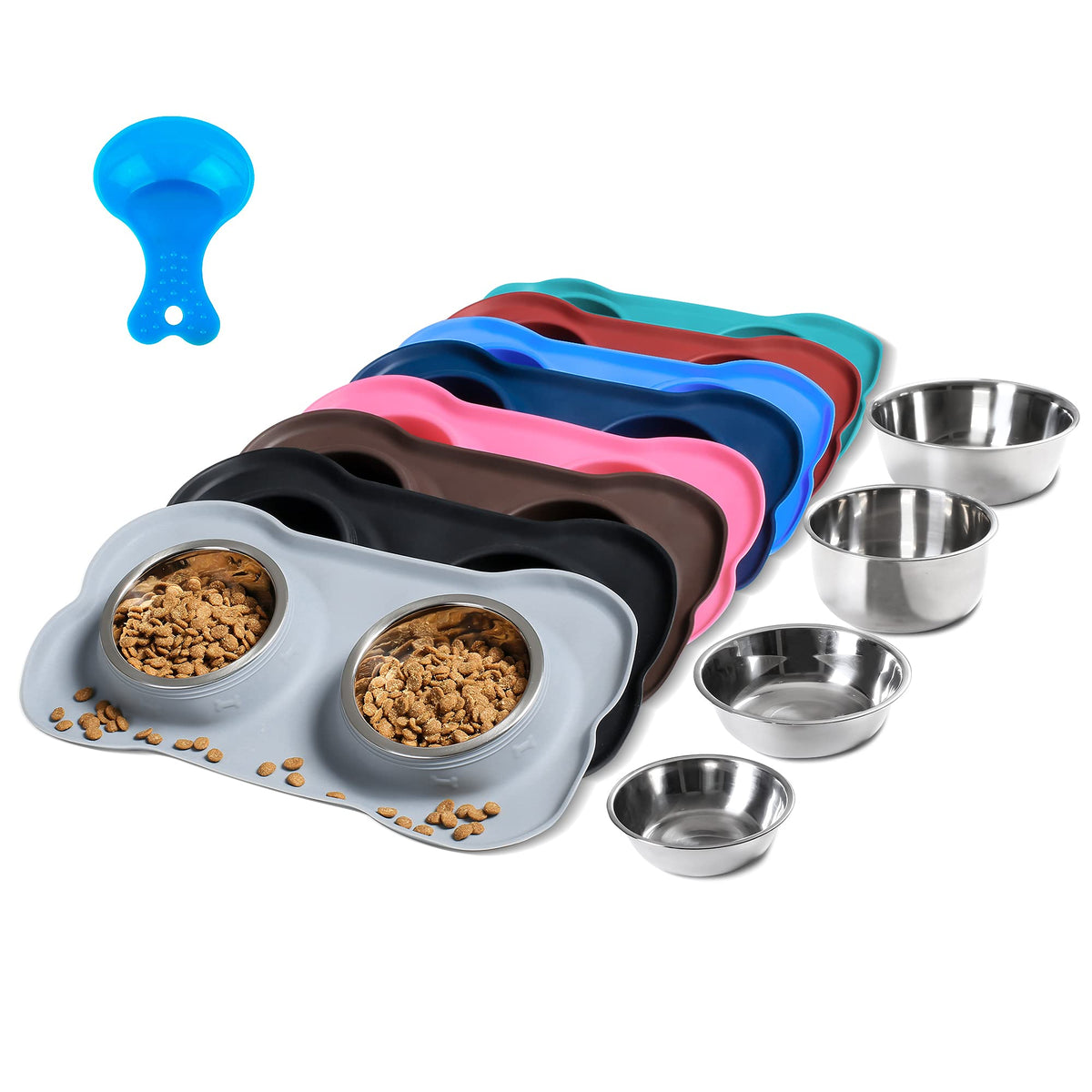 Hubulk Pet Dog Bowls 2 Stainless Steel Dog Bowl with No Spill Non-Skid Silicone Mat + Pet Food Scoop Water and Food Feeder Bowls for Feeding Small Medium Large Dogs Cats Puppies (S, Black)