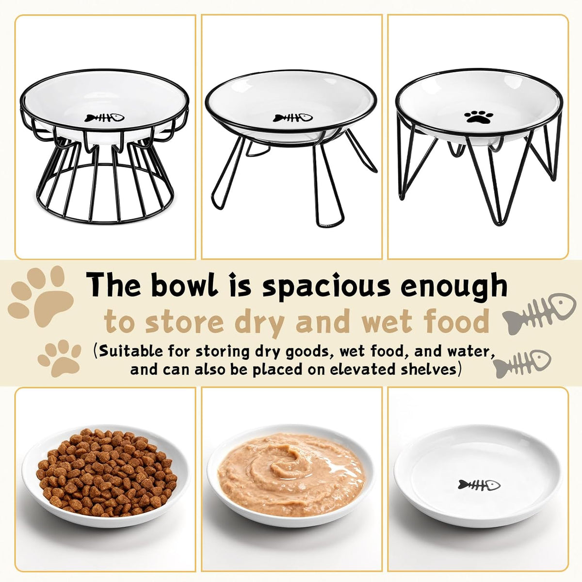 Cat Food Bowl, 8 Pack Premium Ceramic Cat Bowls,Non-Slip Silicone Bottom, Small Food Dishes for Indoor, Wide & Shallow for Whisker Fatigue, Easy Clean Pet Feeding Bowls