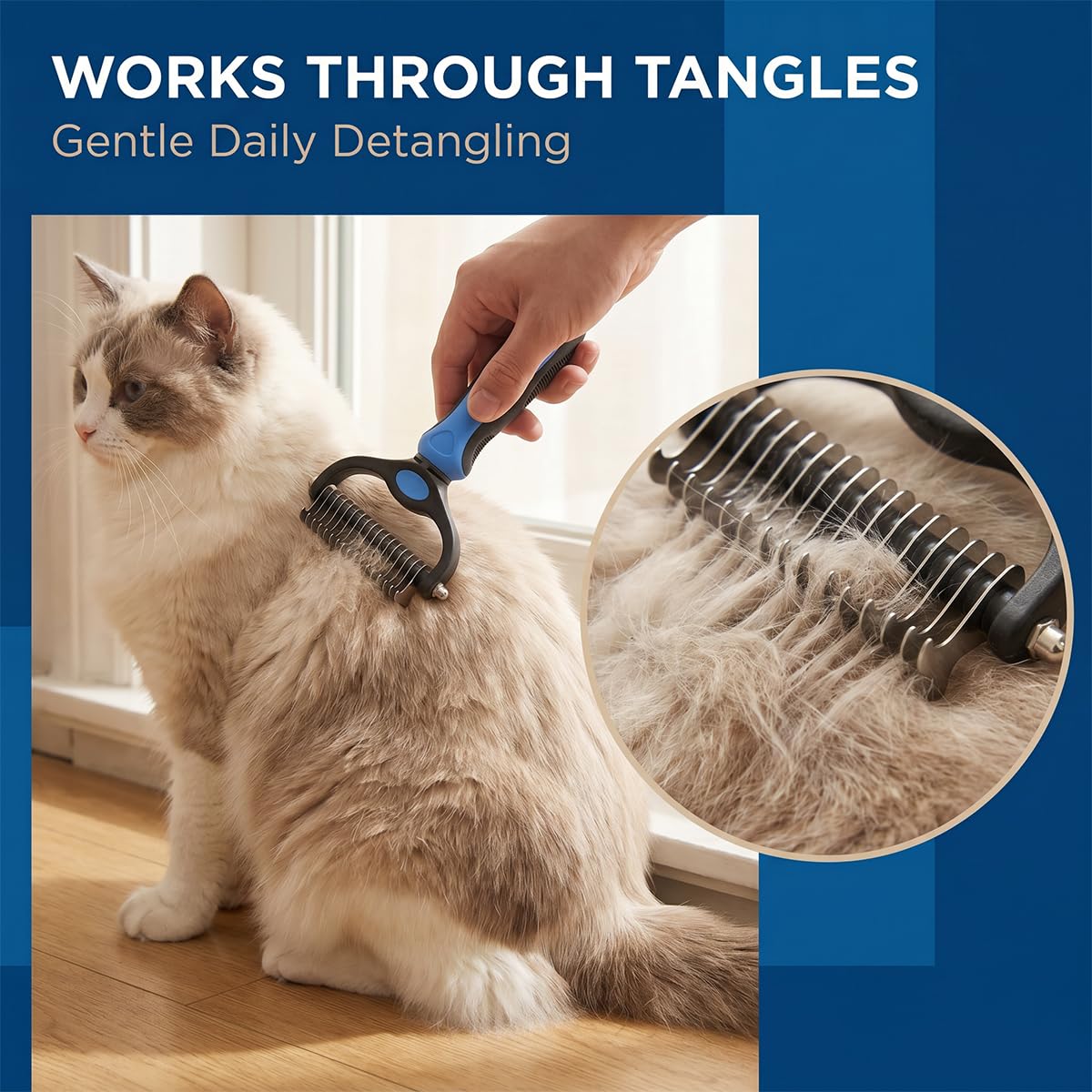 2027New Pet Pro Tool Grooming for Dogs & Cats, Undercoat Rake Dematting Comb for Long Hair Pets, Deshedding Brush for Loose Fur, Tangle Removal and Thick Coat Grooming, 2 Pack(Blue+Pink)