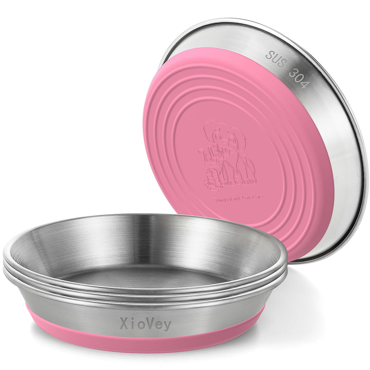 2 Pack Grey 304 Stainless Steel Shallow Whisker Fatigue Cat Bowls