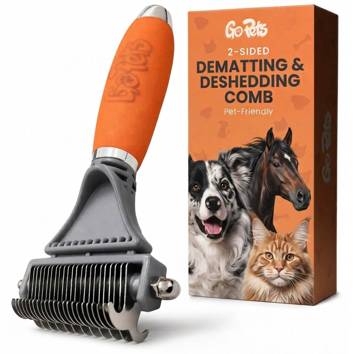 GoPets 2-in-1 Deshedding & Dematting Comb & Grooming Brush for Dogs & Cats