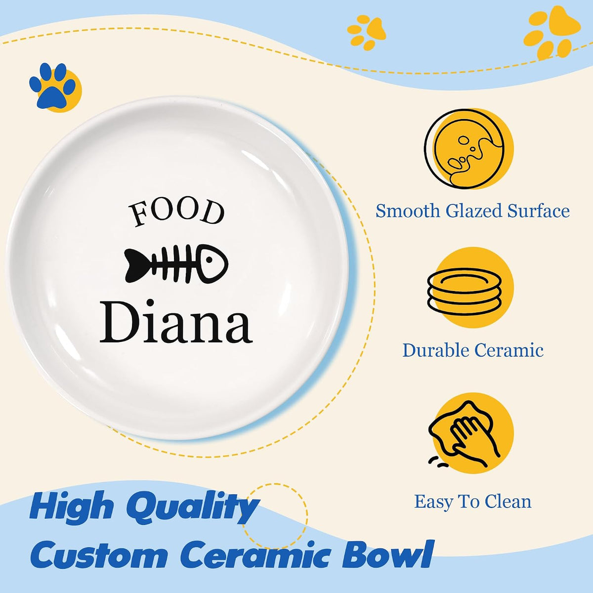 Personalized Cat Food Bowl with Name, 1 Pack Non-Slip Bottom