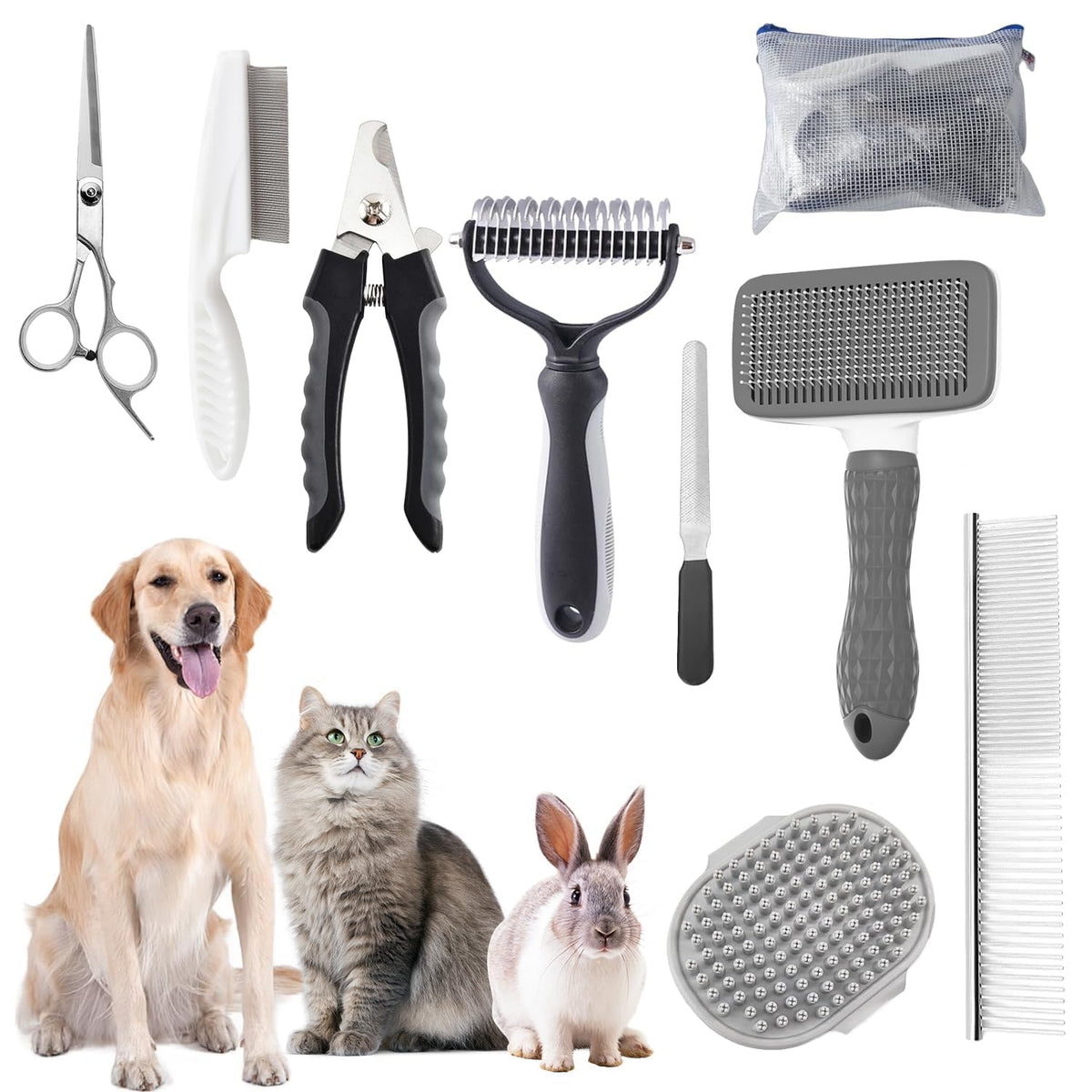 Dog Brush for Shedding,6 PCS in One Pet Slicker Hair Brush Kit Organizer Bag - Dog Cat Grooming Deshedding Undercoat Rake Brush Comb for All Small Large Dogs Cats Pink