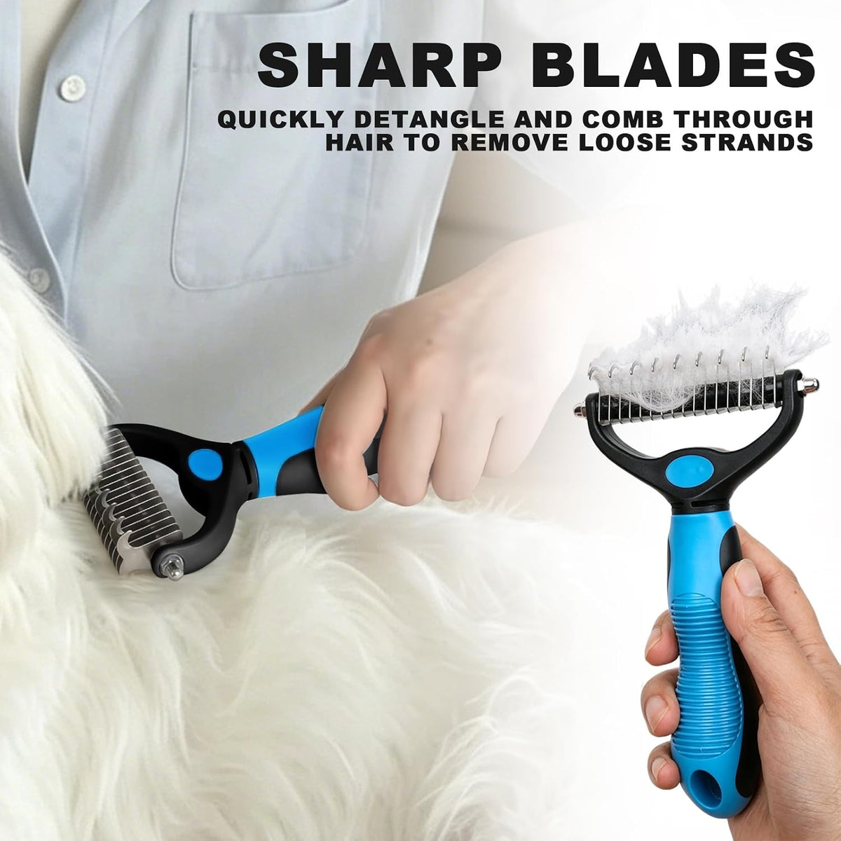 Blue Pet Grooming Kit 3Pcs Dematting Comb for Dogs&Cats Shedding