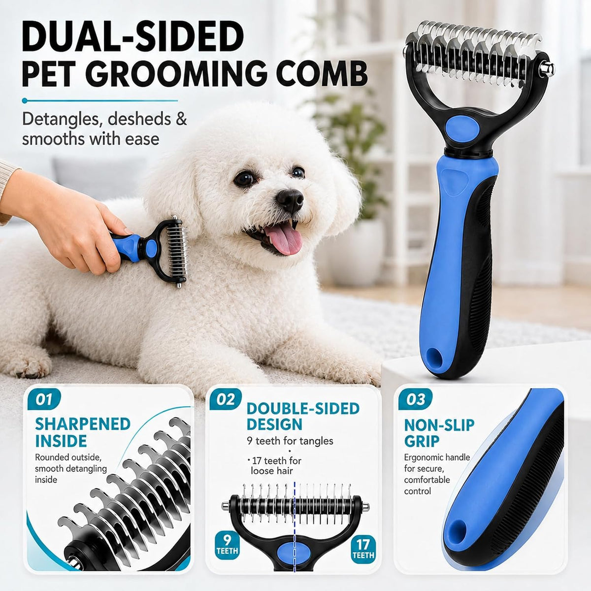 Pet Grooming Combo for Detangling Long Matted Fur Dogs & Cats